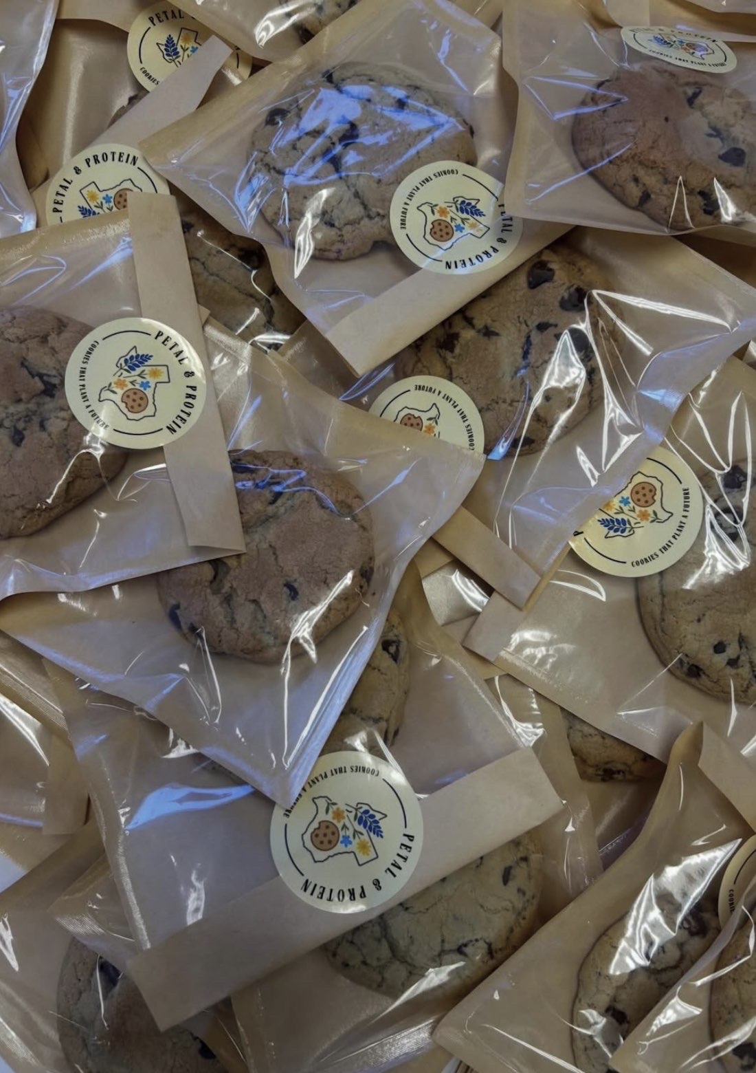 Petal and Protein branded cookie packaging