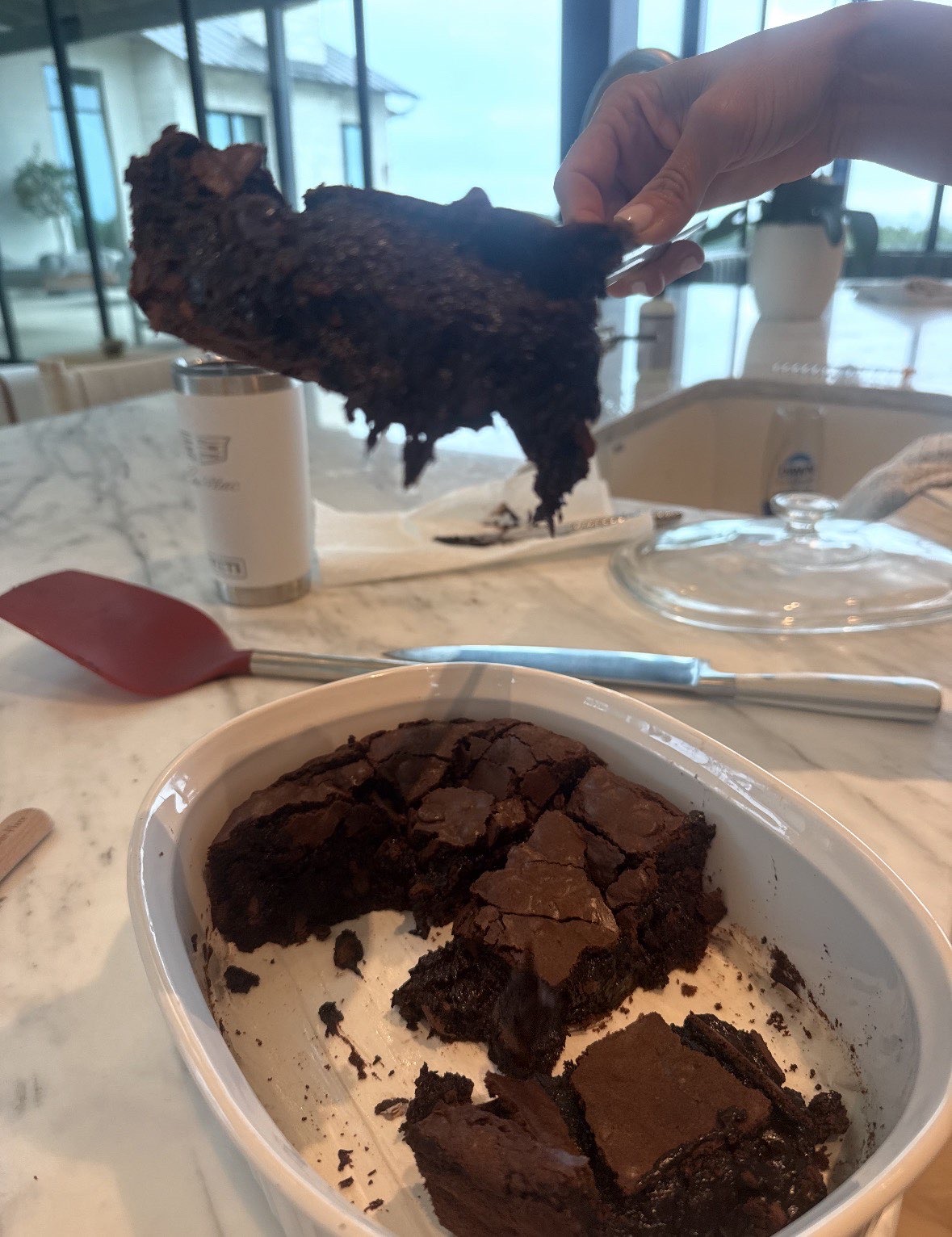 Fresh brownies being made